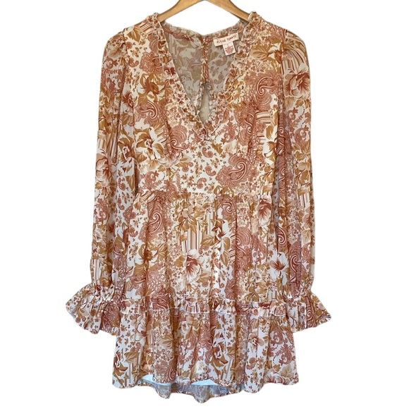 FLYING TOMATO WOMEN'S FLORAL PRINT LONG SLEEVE MINI DRESS L - Picture 3 of 12